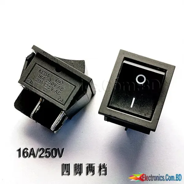 On Off Rocker Switch 4 Pin 16A 250V Black Latest price in Bangladesh BD