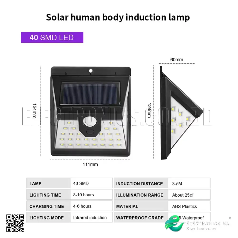 40 LED Outdoor Waterproof Solar Motion Sensor Wall Lamp Specifications